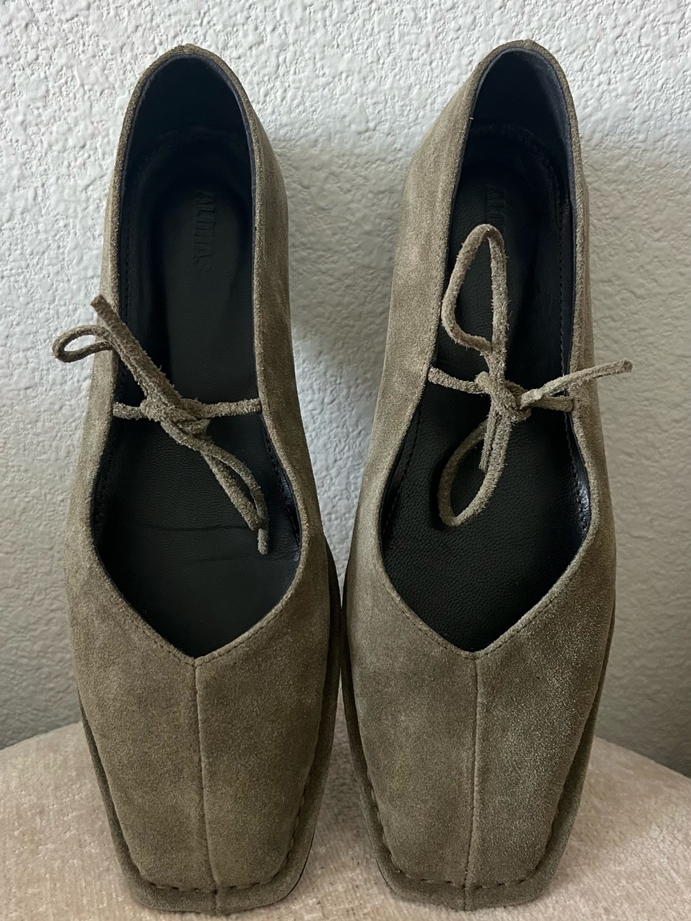 Alohas Sway Suede Khaki Leather Ballet Flats - Picture 3 of 7